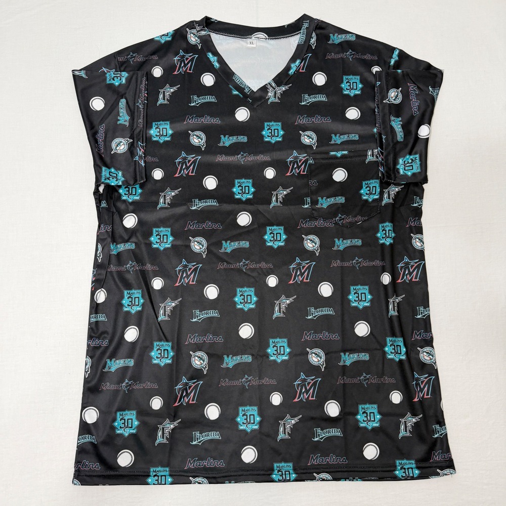 Miami Marlins 30th Anniversary Scrub Top XL All Over Print 1993 2023 Baseball